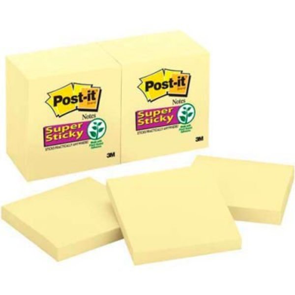 3M Post-it® Super Sticky Notes, 3 x 3, Twelve 90-Sheet Pads/Pack, Canary Yellow 65412SSCY